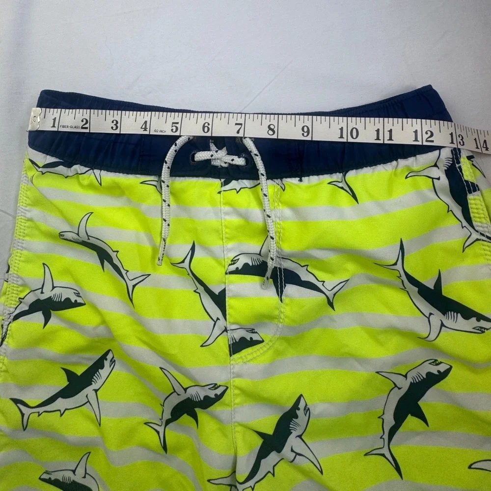 Gap Kids Boys Shark Print Swim Trunks Safety Yellow Striped XL 12 Beach vacation
